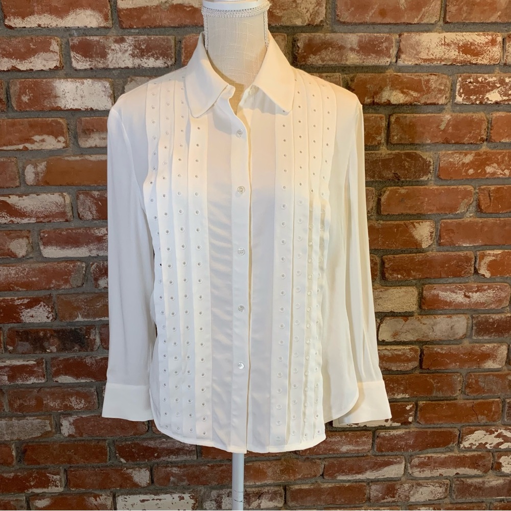 Frame Tuxedo Style Off White Button Down Blouse - image 1